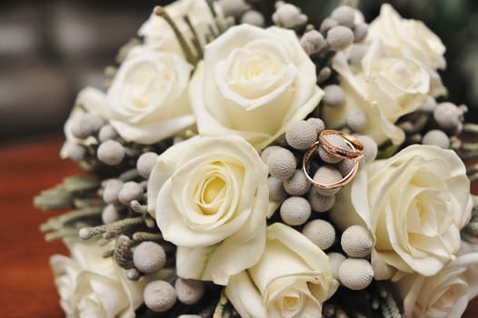bridal bouquet of white roses.