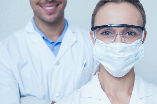 Close up portrait of male and female dentists