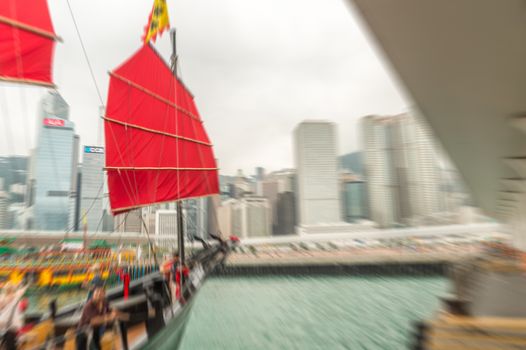 HONG KONG - APRIL 14, 2014: Famous Aqua Luna on a spring day. It took a Hong Kong craftsman 18 months to construct it.