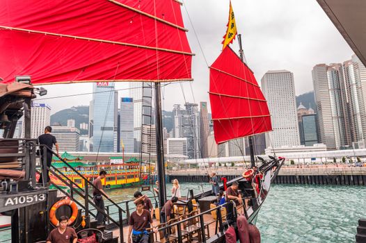 HONG KONG - APRIL 14, 2014: Famous Aqua Luna on a spring day. It took a Hong Kong craftsman 18 months to construct it.