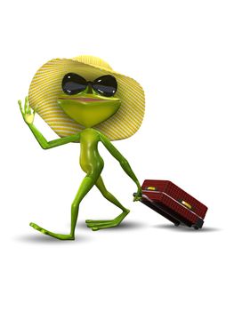 Illustration Frog with a Suitcase in a Hat