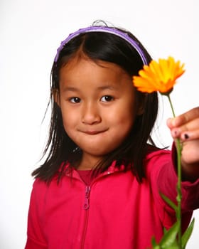Portrait of young asian child on white background