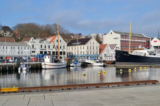 Stavanger Harbour Quay Looking From Skagenkaien Toward Strandkaien With SS Rogaland Steamship in the Background