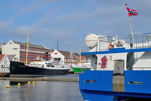 Stavanger Harbour Quay Looking From Skagenkaien Toward Strandkaien With SS Rogaland Steamship in the Background