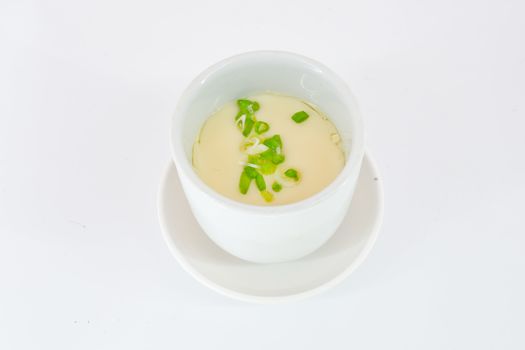 Steam egg in white bowl isolate on white background