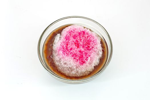 Traditional Japanese Dessert , A Bowl of Red Bean Sweet with red ice set isolated on a white background