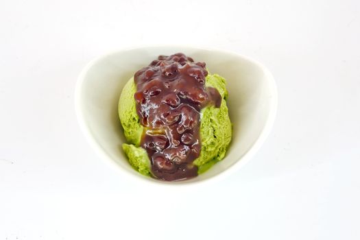 Japanese Macha ice-cream with red bean sauce