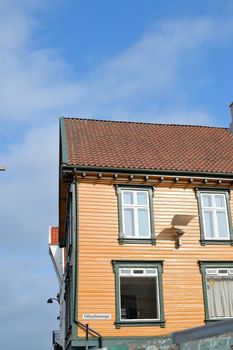 Typical Norwegian Painted Wooden Building Stavanger Norway With a Tiled Roof