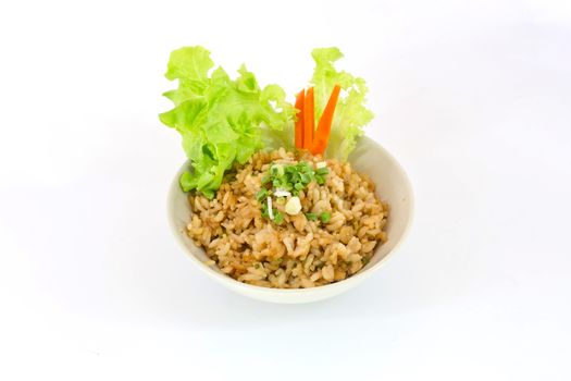 garlic fried rice with vegetable on top