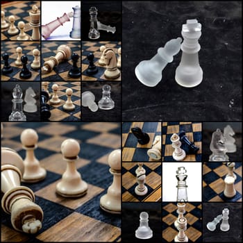 Picture of a  old Chess pieces from 1970, collage