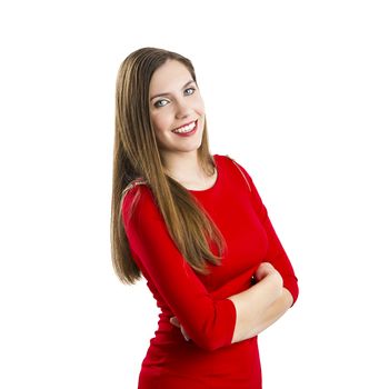 Beautiful and attractive woman with a sexy dress, isolated on white background