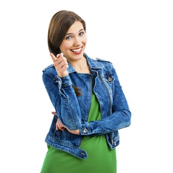 Beautiful woman smiling, isolated over a white background