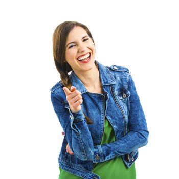 Beautiful woman laughing, isolated over a white background