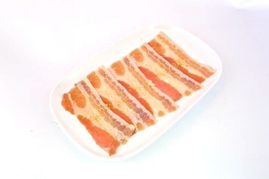 pork belly slice isolate on white background