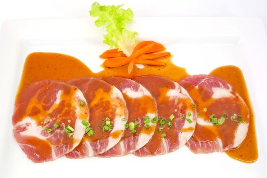 freshness slided pork on white dish for grill