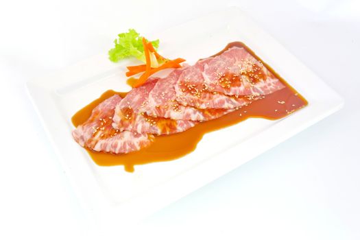 freshness slided pork on white dish for grill