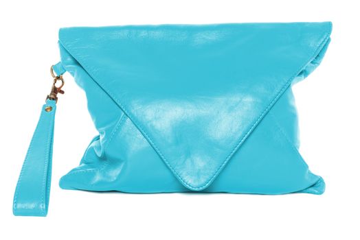 Cyan color woman bag isolated on white background