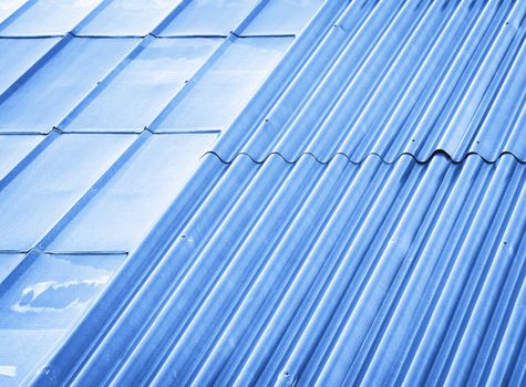 abstract background or texture blue two types of metal roofs