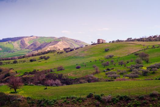 View of Sicilian countryside in the spring season