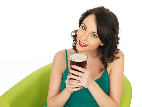 Attractive Relaxed Young Woman Drinking Beer