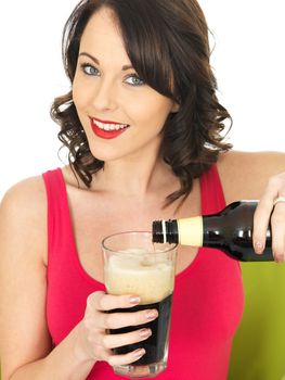 Attractive Relaxed Young Woman Drinking Beer