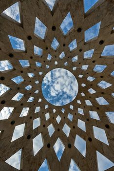 Abstract architecture background with blue sky angle shot