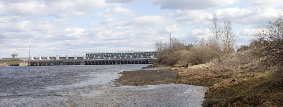 Panorama shot of Dam of hydroelectric power plant