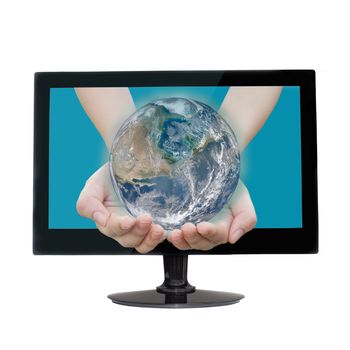 holding a glowing earth globe in hand.Elements of this image 
are furnished by NASA