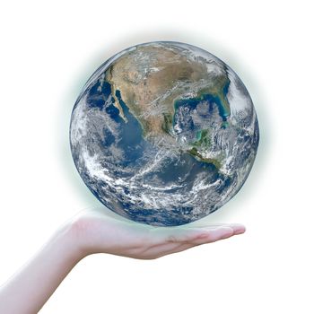 holding a glowing earth globe in hand.Elements of this image 
are furnished by NASA