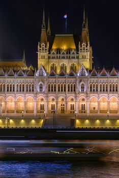 Night detail of the Parliament building in Budapest, Hungary