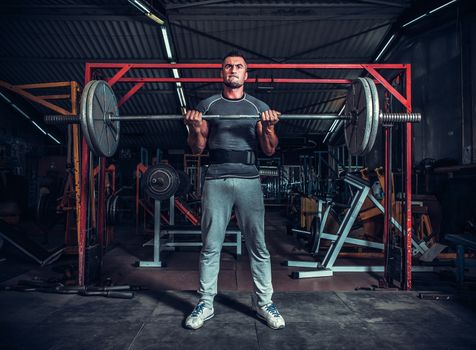 Powerlifter with strong arms lifting weights