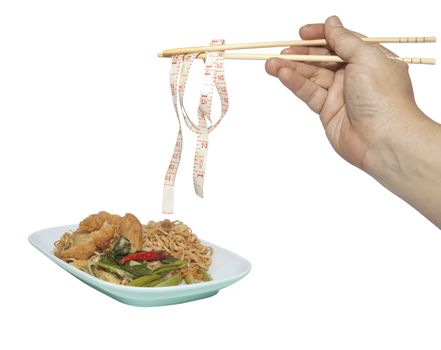 Measure Tape on chopstick ,dieting concept