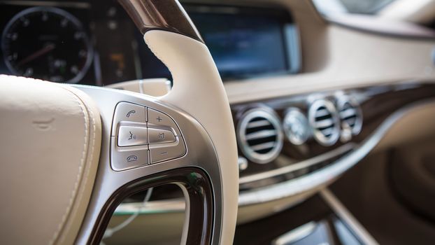 Luxury car interior details. Shallow DOF - selective focus