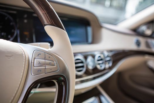 Luxury car interior details. Shallow DOF - selective focus