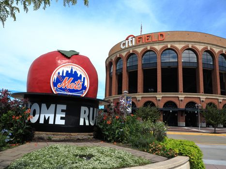 Famous Home Run Apple from demolished Shea Stadium on display outside Citi Field.