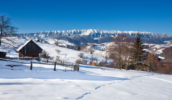 Typical scenic winter view from Bran Castle surroundings