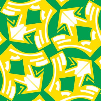 Abstract winged arrows pattern in yellow over green