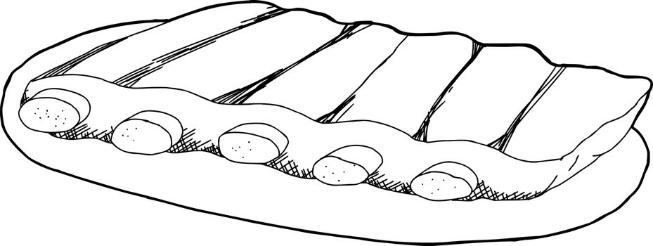 Outlined doodle illustration of pork spare ribs 
