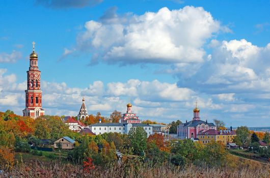  Russian landscape: Orthodox church under the blue sky                              