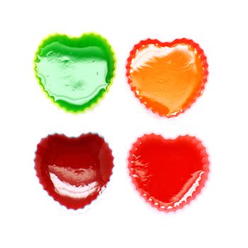 colorful gelatin or jelly dessert isolated on white background 