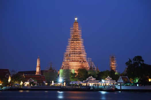 wat arun or temple of dawn in bangkok ,thailand  while renovate and repairs