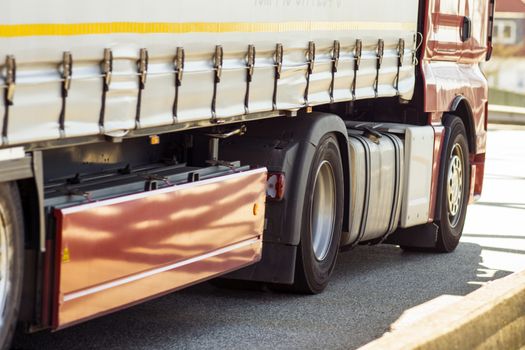 Truck driving over a bridge