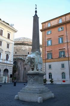 Monument of Elephant by Bernini on Piazza della Minerva in Rome, Italy