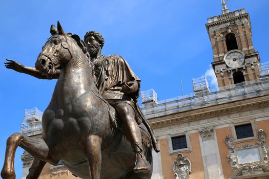 Piazza del Campidoglio - Statue Marco Aurelio at the Capitoline Hill in Rome, Italy