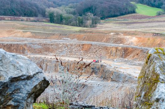 View of the open pit mining of limestone mine  in Wülfrath Germany.