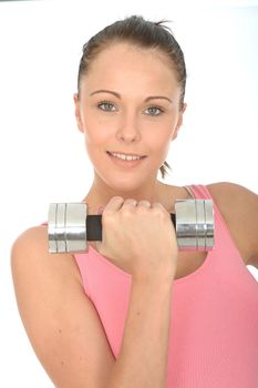 Healthy Happy Young Woman Training With Weights Smiling Looking at the Camera