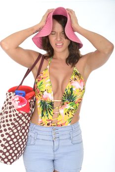 Young Woman Wearing a Swim Suit on Holiday Carrying a Shoulder Bag