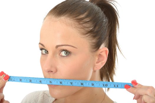 Healthy Young Woman Holding a Coloured Cloth Tape Measure