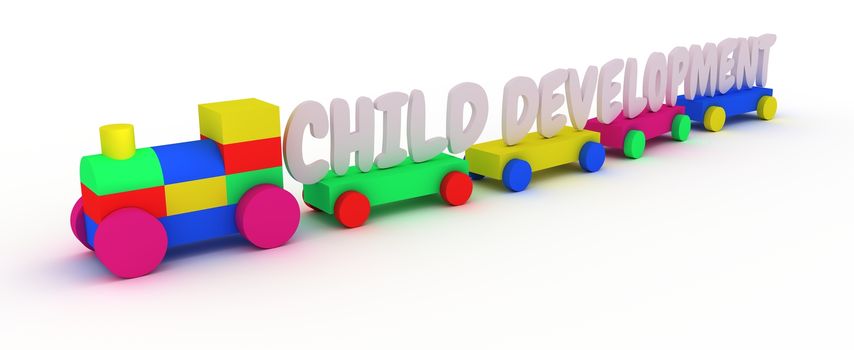 Illustration of a child's toy train with the words "Child Development"