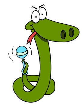 Illustration of a snake holding a rattle
